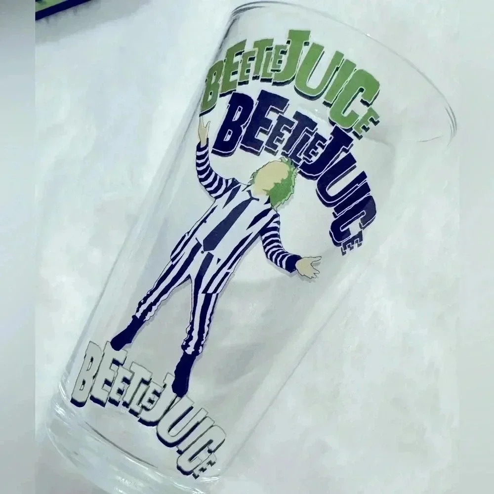 NEW Beetle Juice Pint Glass Cup Halloween Spooky Decor 16oz